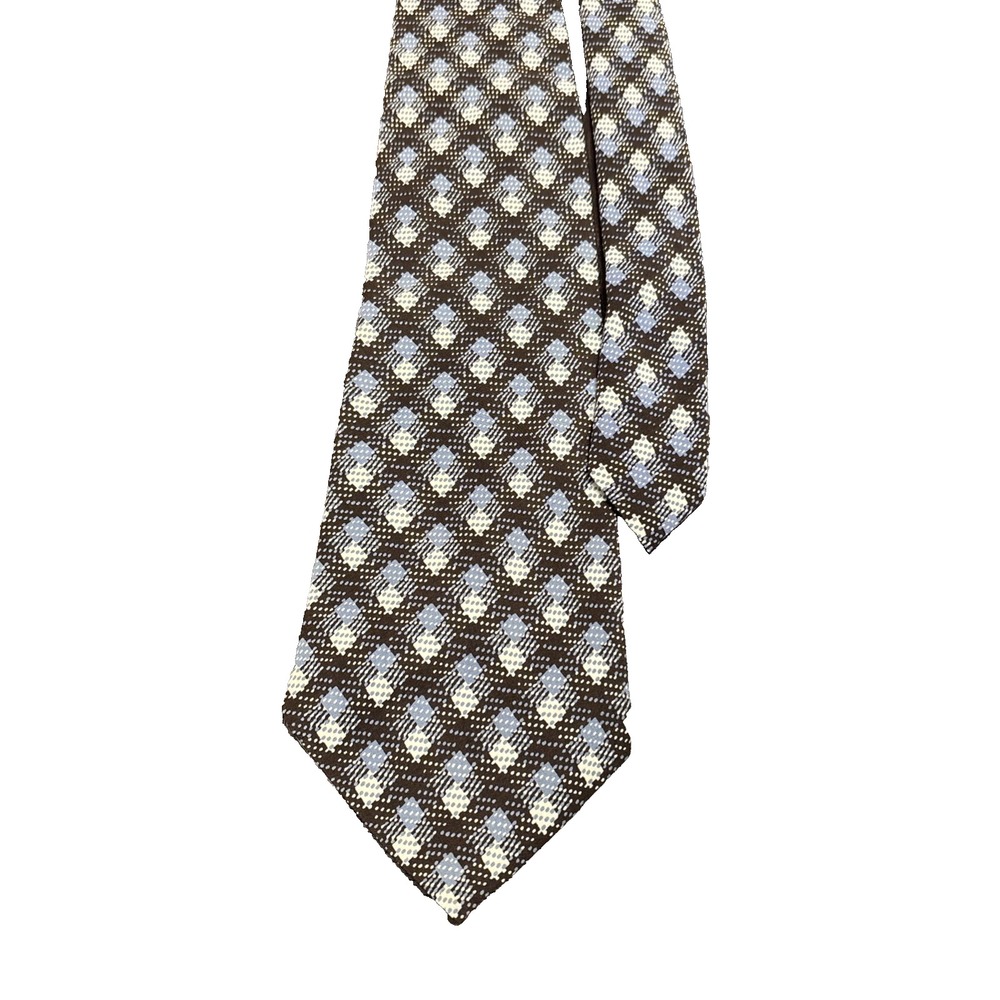 Vtg Christian Dior Tie Made In France 100% Silk Brown Blue White 4.2‎ Inch Wide